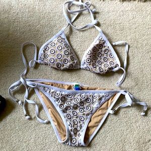Two piece beaded bathing suit!